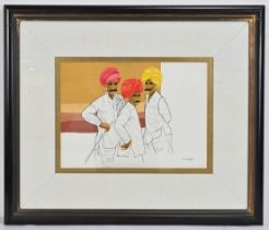 20TH CENTURY PAINTING OF THREE INDIAN MEN, gouache, watercolour and pen on paper, signed 'Joon'