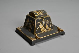 A JAPANESE KOMAI-TYPE EGYPTOMANIA INKWELL. Of waisted rectangular section with hinged lid