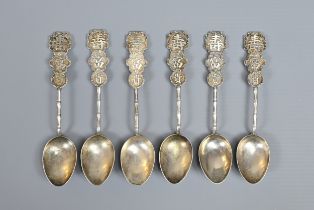 GROUP OF SIX WING NAM & COMPANY EXPORT SILVER TEA SPOONS, EARLY 20TH CENTURY. Wing Nam active 1890-