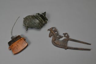 A GROUP OF INDIAN INDONESIAN ITEMS, 20TH CENTURY. To include an Indian bronze pierced box and