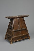 A CHINESE SOFTWOOD BARBER'S STOOL WITH DRAWERS, CIRCA 1900. With four drawer compartments with metal