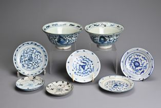 A GROUP OF CHINESE BLUE AND WHITE PORCELAIN ITEMS, 19TH CENTURY. 'Kitchen Qing' porcelain to include