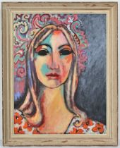 CONTEMPORARY SCHOOL - QUARTER PORTRAIT OF A WOMAN, oil on canvas, unsigned, 50 x 65 cm, in painted