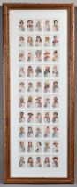 A FRAMED PANEL OF WILLS'S CIGARETTE CARDS OF TIME AND MONEY IN DIFFERENT COUNTRIES, CIRCA 1908.