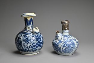 TWO CHINESE BLUE AND WHITE PORCELAIN KENDI, 16-18TH CENTURY. The first of typical form with floral