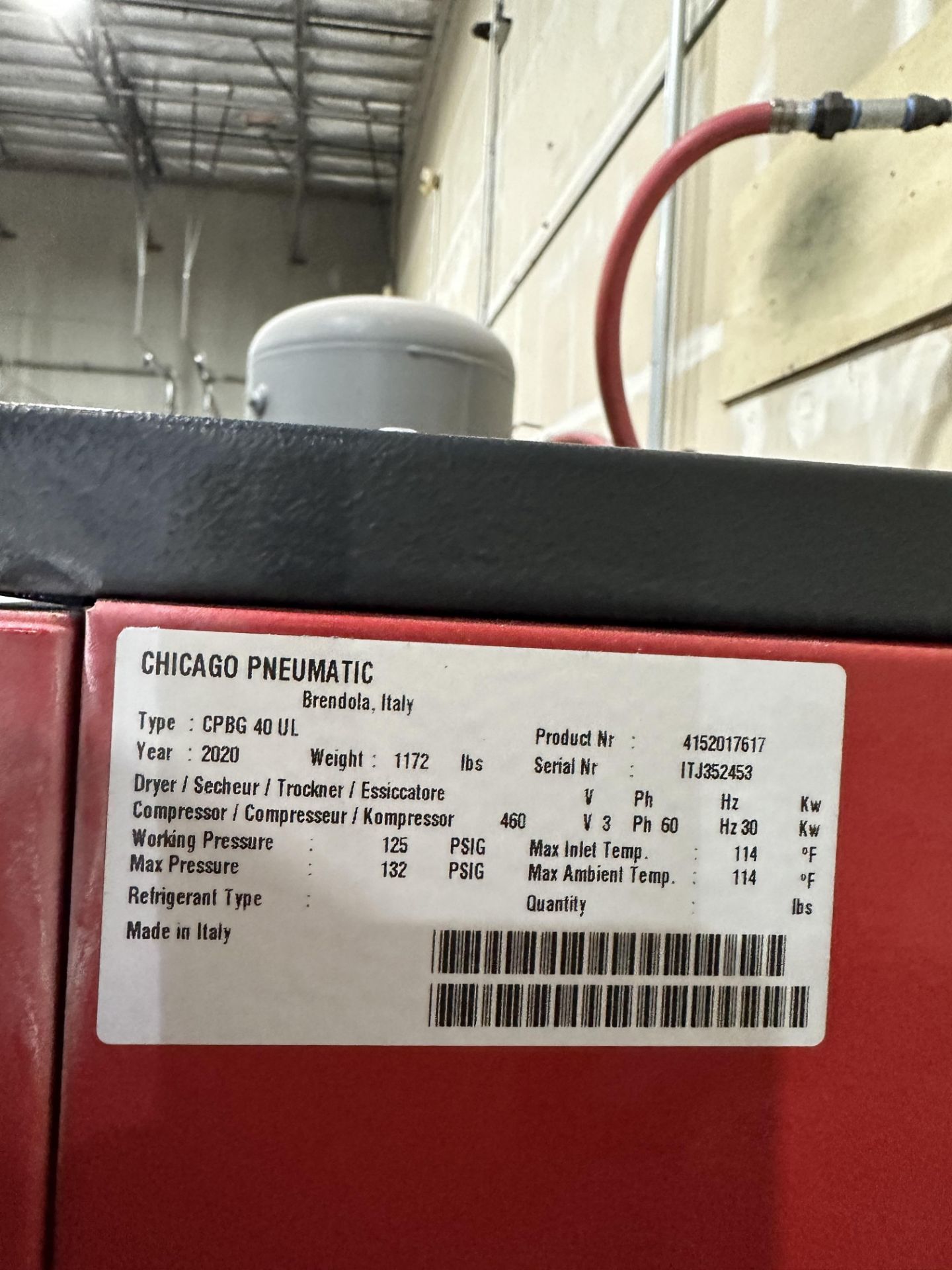 2020 Chicago Pneumatic CPBG 40 UL 125 PSI Compressor - Image 7 of 9