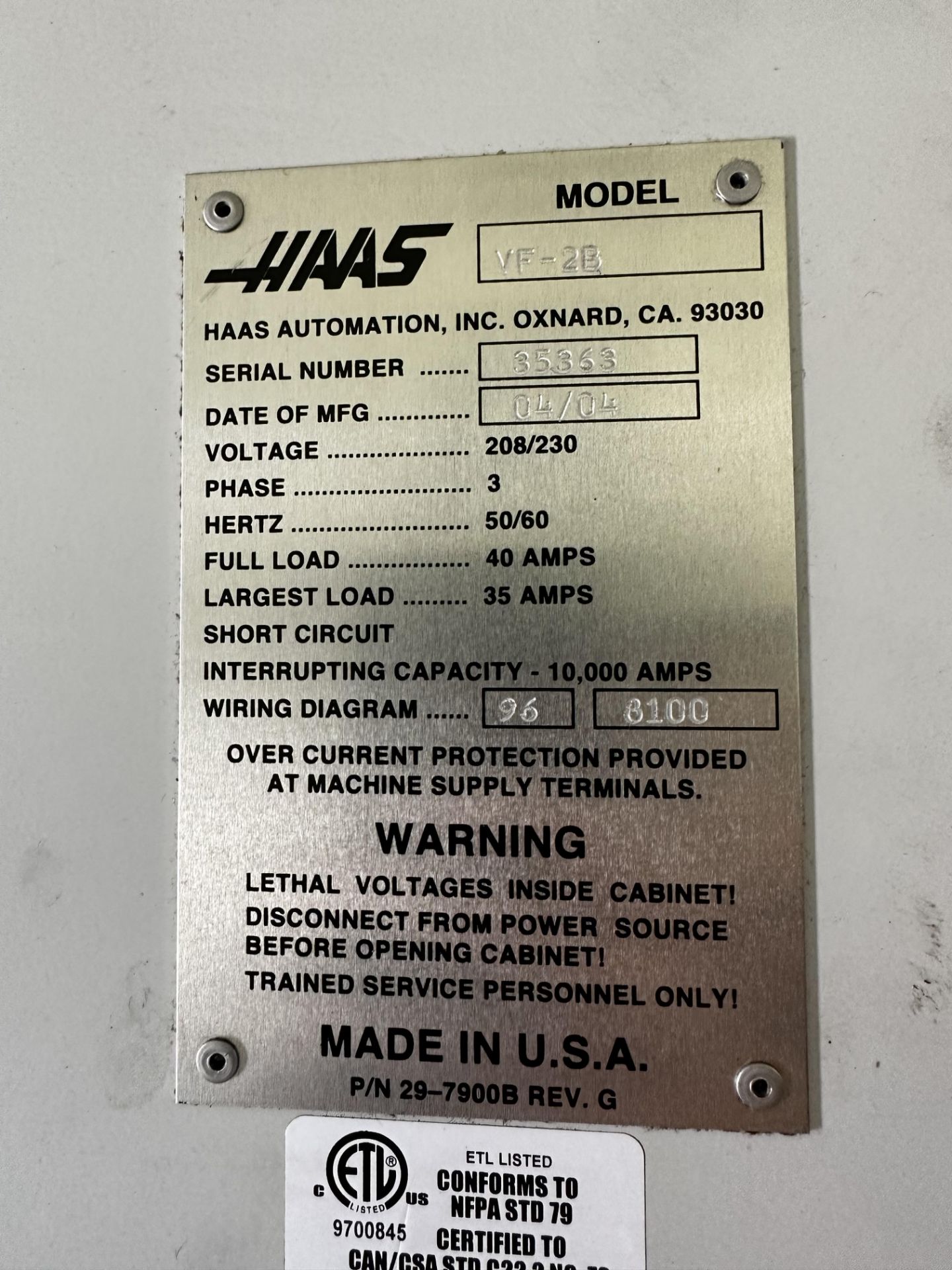 2004 HAAS VF-2B CNC Vertical Machining Center - Bild 9 aus 9