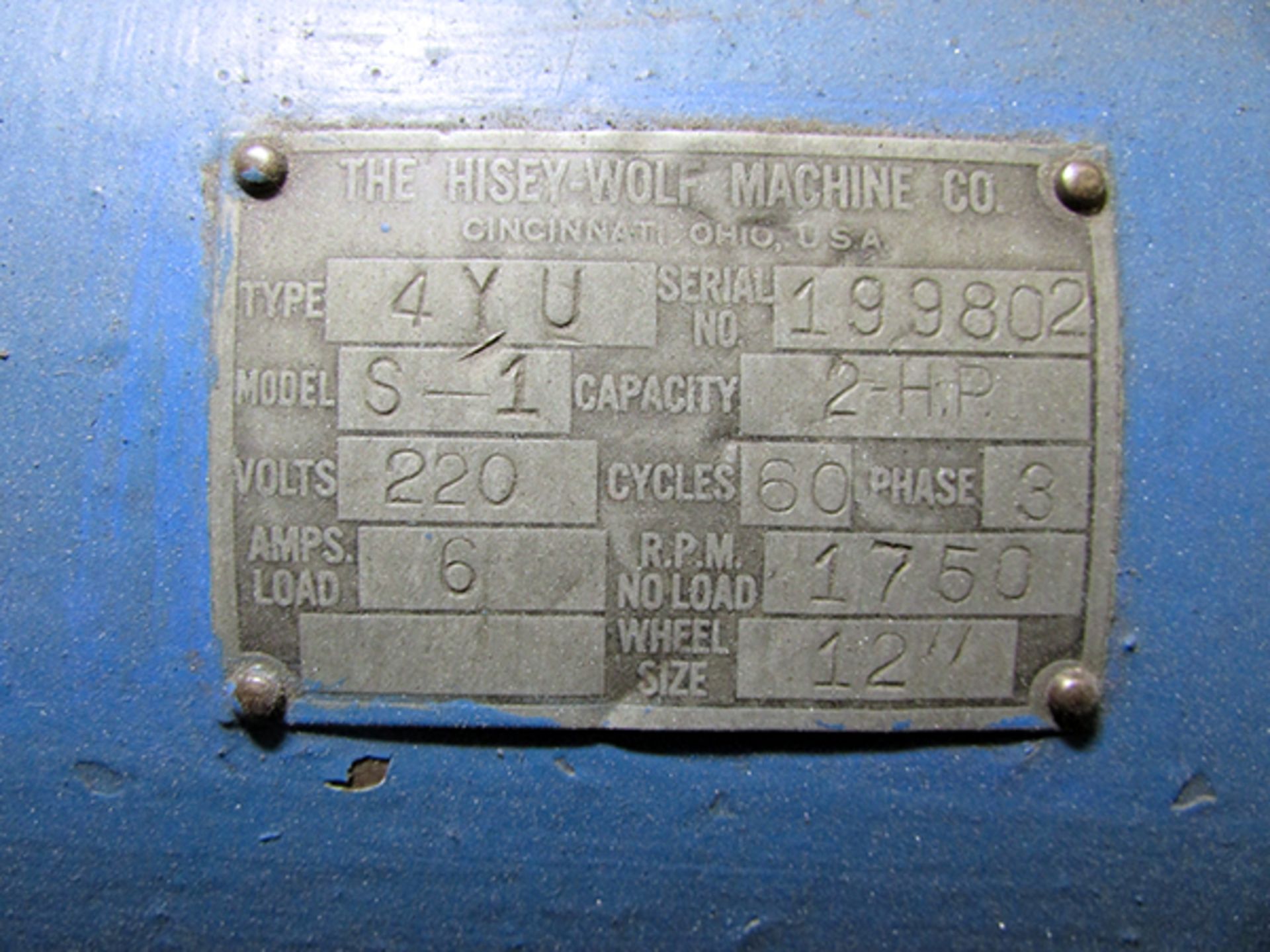 Hisey-Wolf Machine Co. Model S-1 Type 4YU 12" Double End Pedestal Grinder/Buffer - Image 4 of 4