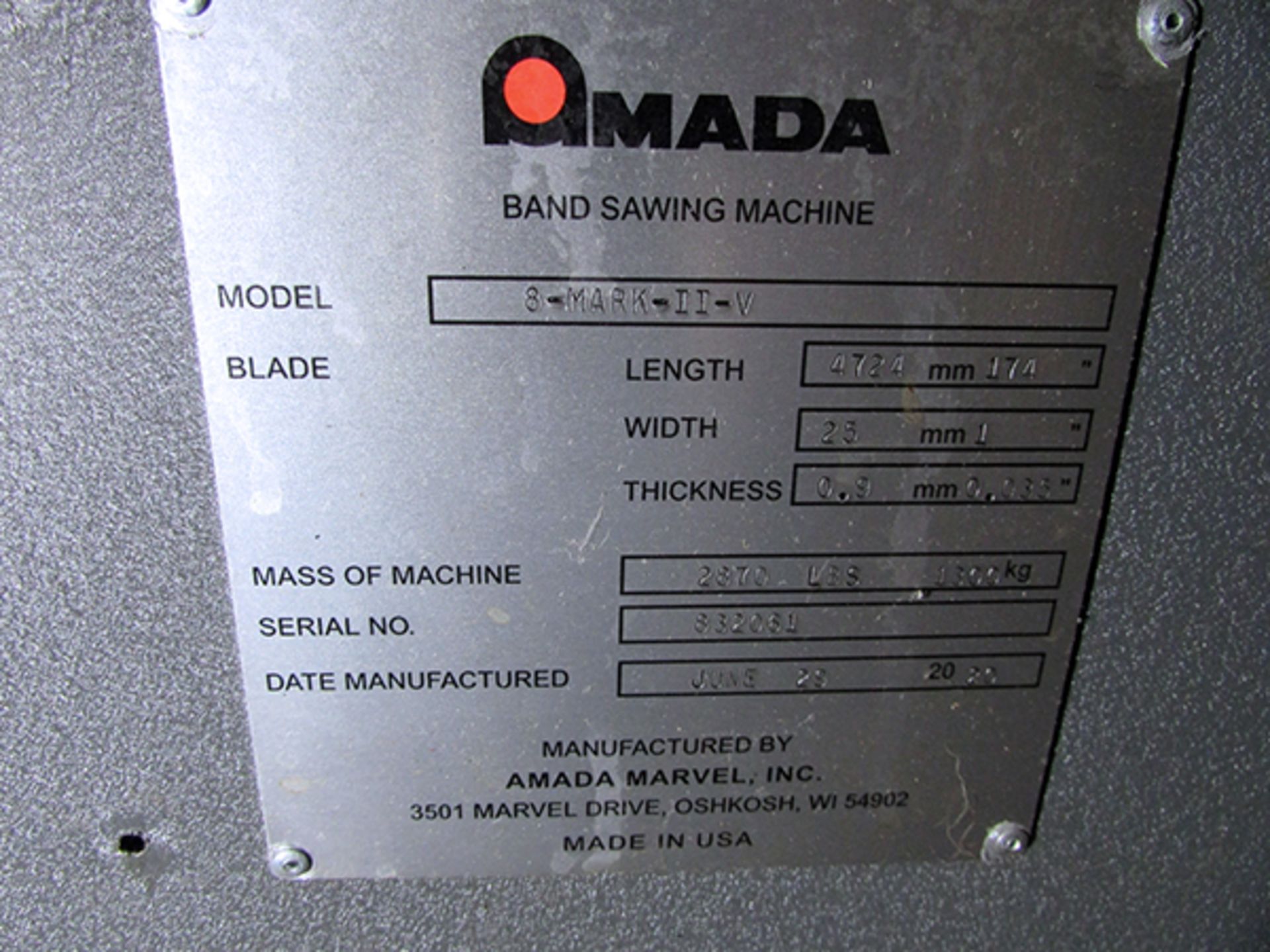 2020 Amada Marvel Series 8 Mark II-V Automatic Vertical Bandsaw. - Image 15 of 15