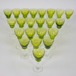 Collection of 22 green crystal glasses Val Saint Lambert