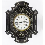French 19th century Napoleon III wall clock in ebonized wood and mother-of-pearl inlay