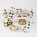 Large collection of porcelain figurines and 2 round lidded boxes (one of which is Sèvres)