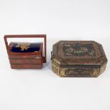 2 wooden polychrome boxes with chinoiserie, French, 19th century. The dining case has a cover in ema