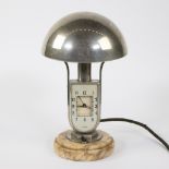 Art Deco lampadaire with clock on marble base, 1930s, MOFEM, Hungary