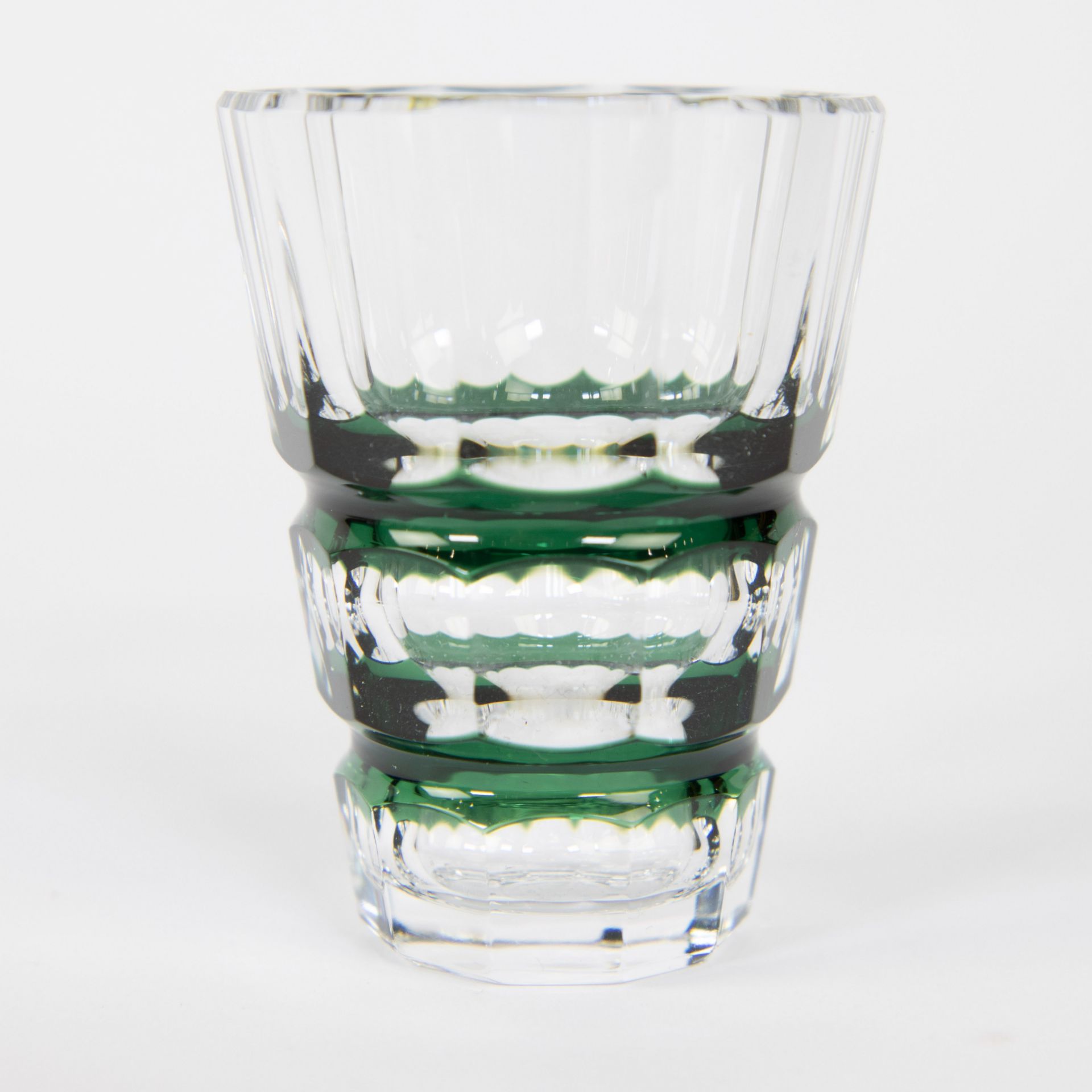 Val Saint Lambert Art Deco crystal liqueur set in clear and green cut crystal, decanter and 6 glasse - Image 3 of 3