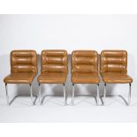 Lot of 4 vintage tubular frame chairs with imitation leather in cognac colour, 1970s.