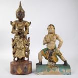 Chinese glazed earthenware roof tile and wooden Thai Buddha