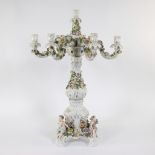 Large 6-armed porcelain candlestick Capo di Monti, decorated with putti and flowers