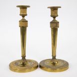 Pair of very beautifully cast and hammered bronze Empire candlesticks with original ormolu plating