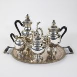 Christofle silver service coffee and teapot and milk jug and sugar bowl on silver plateau, marked 83
