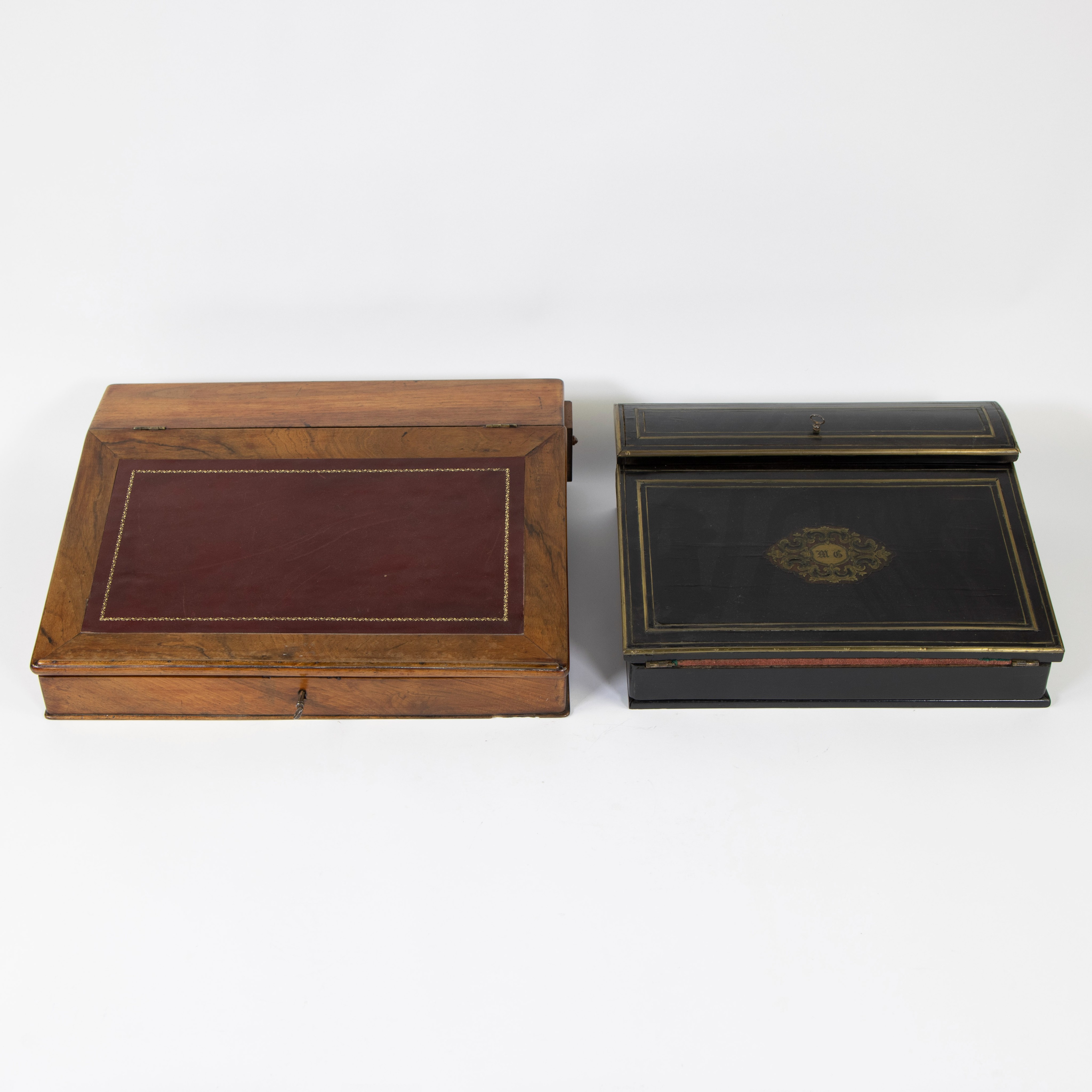 Lot of 2 19th century writing boxes, one Napoleon III inlaid with copper
