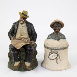 Collection of 2 earthenware tobacco jars, one blackomoor man by Johann Maresch (Austria) and one rea