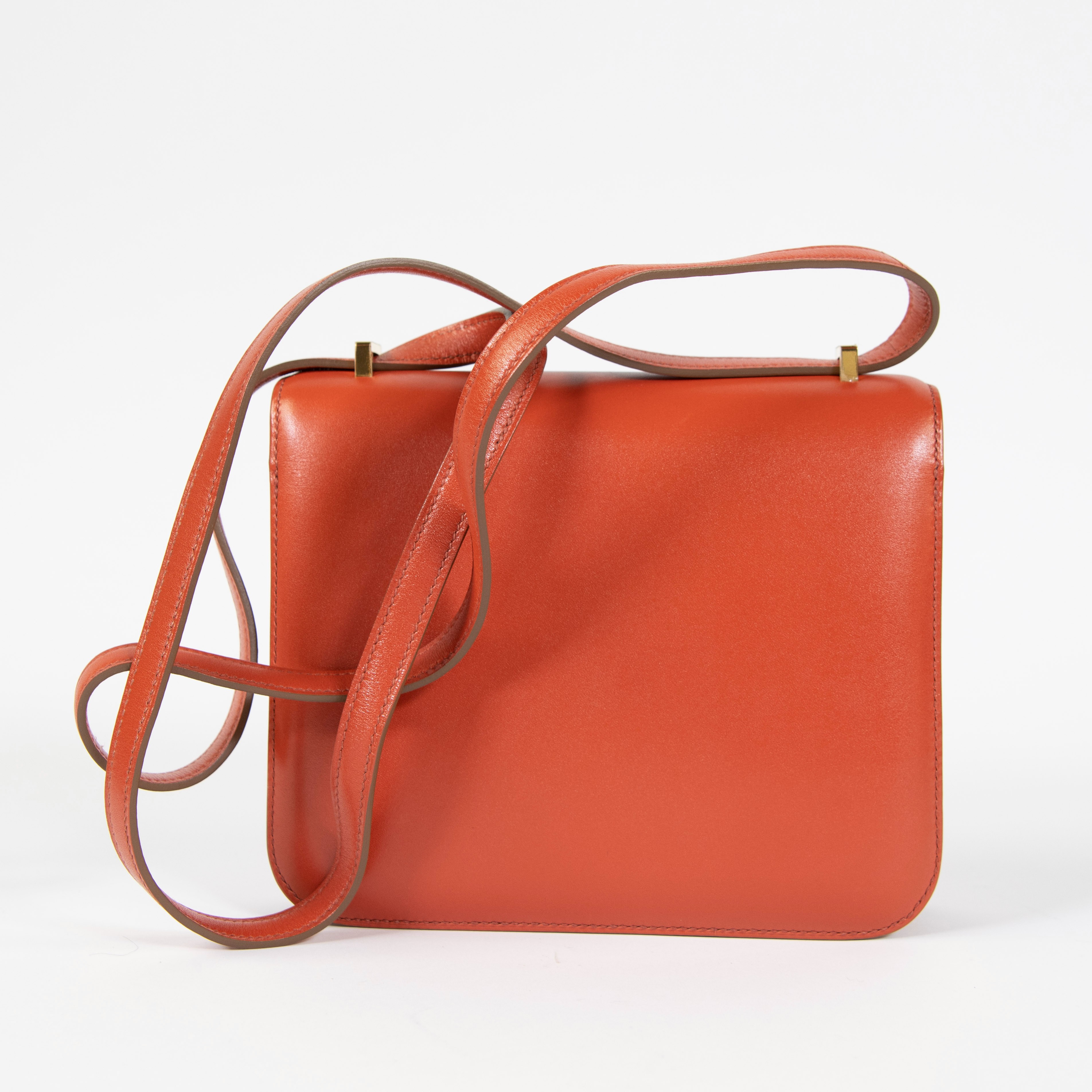 Hermes leather handback model Constance coral color with original bag and box - Image 5 of 9
