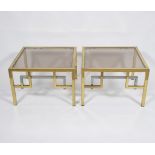 Lot 2 vintage side tables in gilded metal with smoked glass