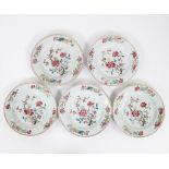 Lot of 5 Chinese famille rose plates, 18th century