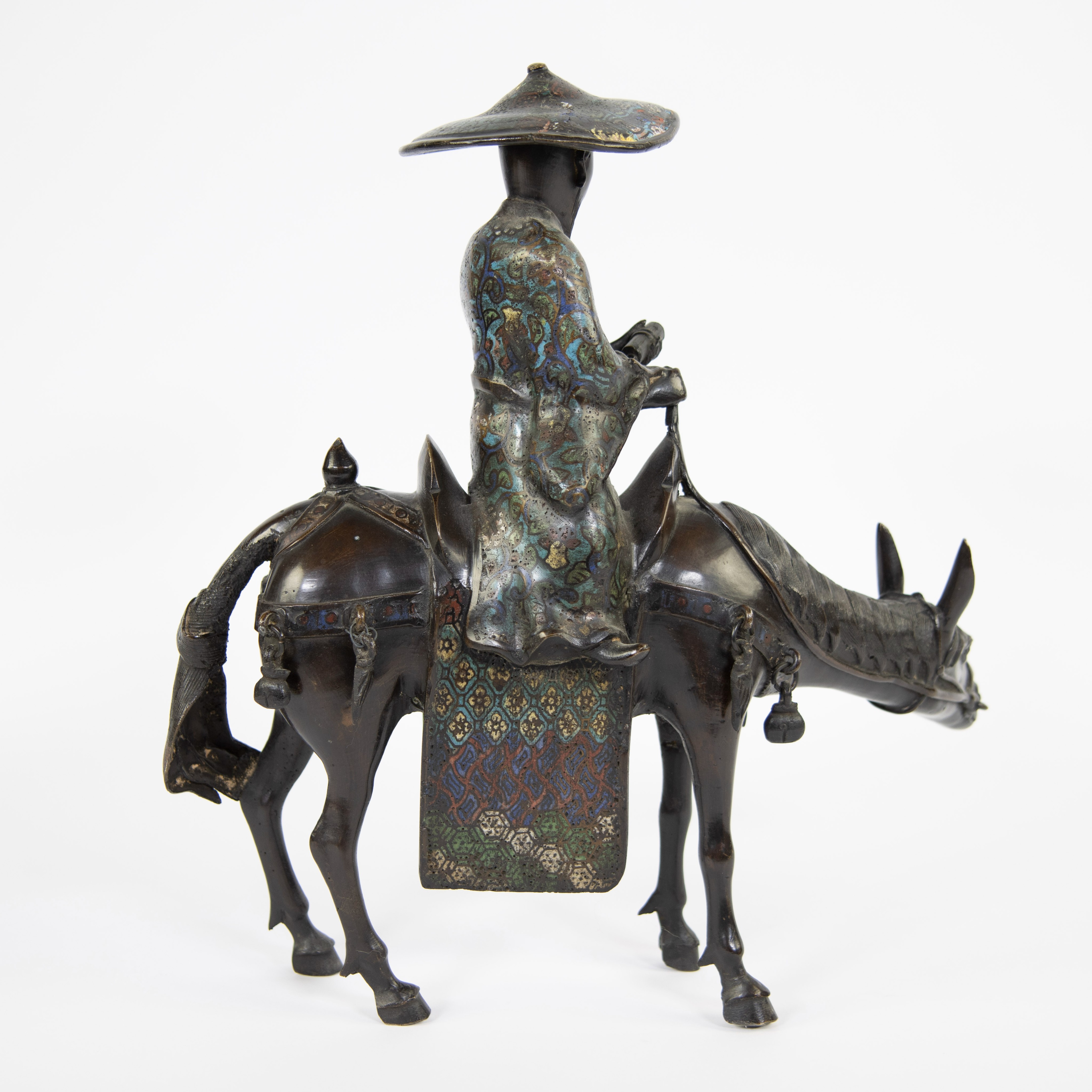 Japanese champlevé "Sage sur son âne" in bronze - Image 3 of 5