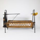 Mid century magazine rack in metal and rattan - 1950s