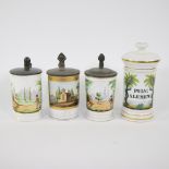 Collection of 3 beer jars with pewter lids 1840, Ardennes + apothecary jar Vieux Paris, ca 1800