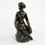 Bronze sculpture of a seated nude, signed JustA, Denmark