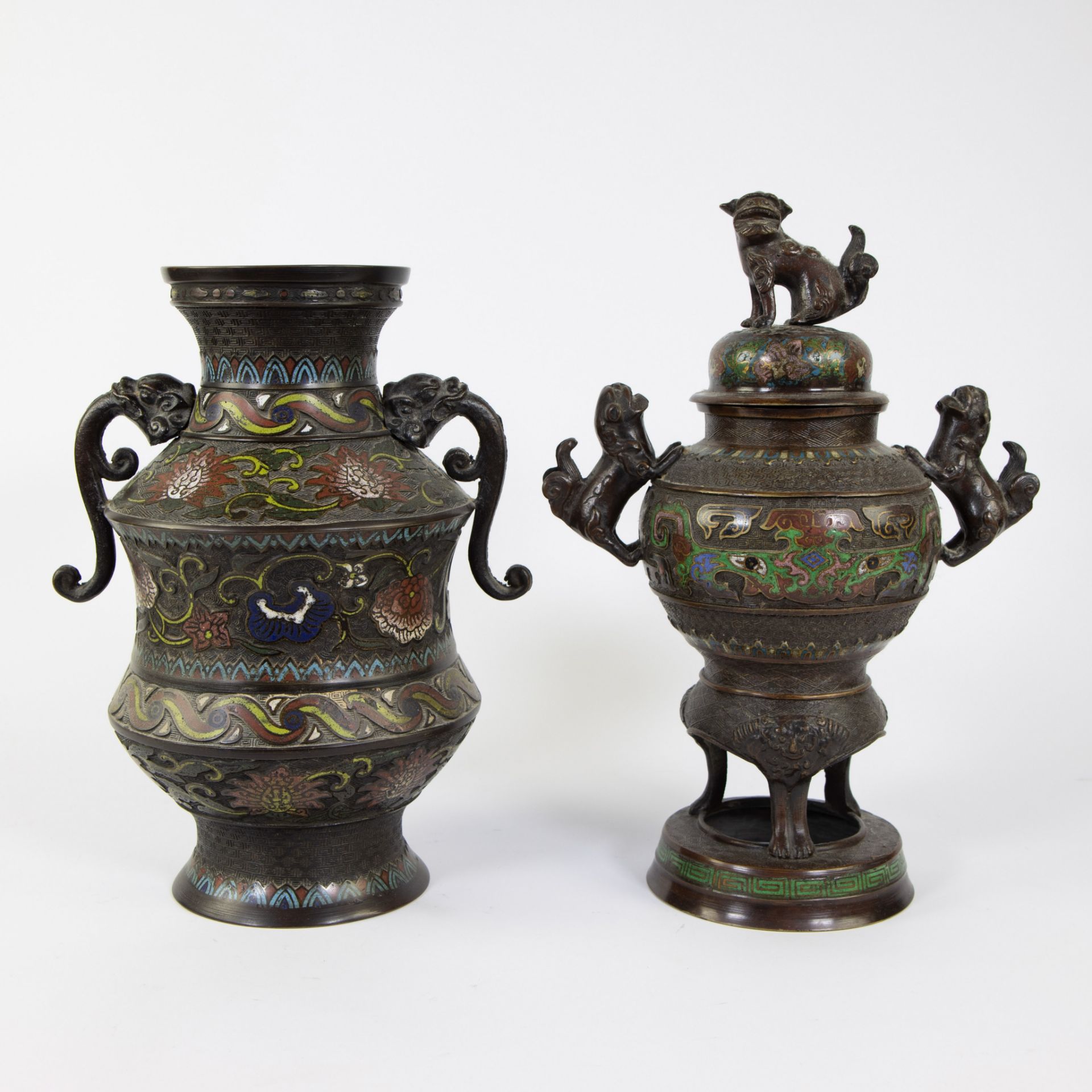 Japanese champlevé vase and incense burner, 19th century