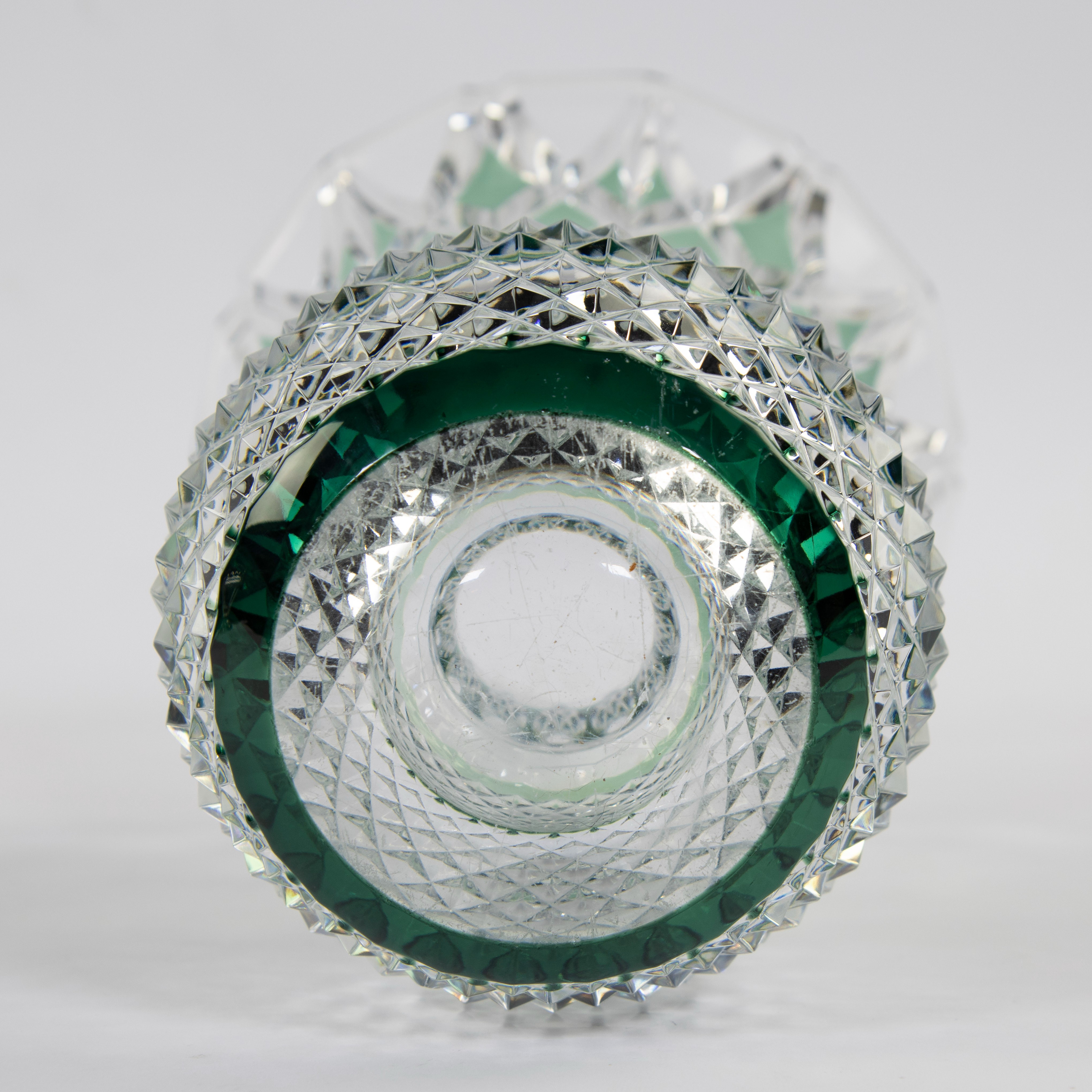 VAL SAINT LAMBERT colorless and light green cut crystal vase with diamond cut decor model OMAR - Image 5 of 5