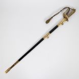 English saber with lion's head and scabbard, engraved name GL Faed RN, handle in ray skin, Napoleoni