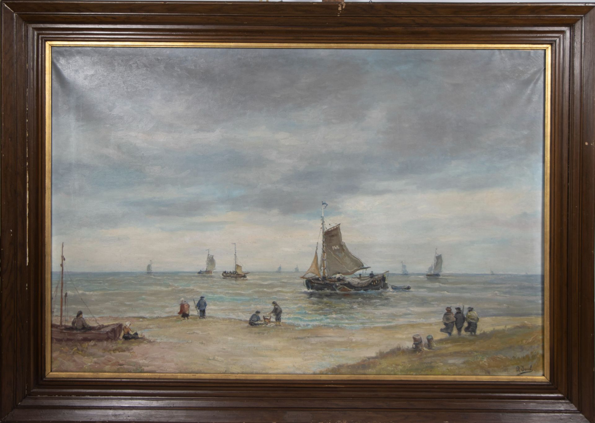 Europese school, Oil on canvas Marine, signed l. Jacobs - Image 2 of 3