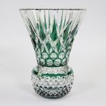 VAL SAINT LAMBERT colorless and green cut crystal vase with diamond cut decor model OMAR, signed