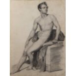 Drawing academic male nude, signed J. Verstijlen and dated 1841