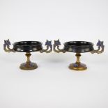 Pair of mantel pieces, bowl in blue and enamel on gilt bronze on foot, Paris late 19th century