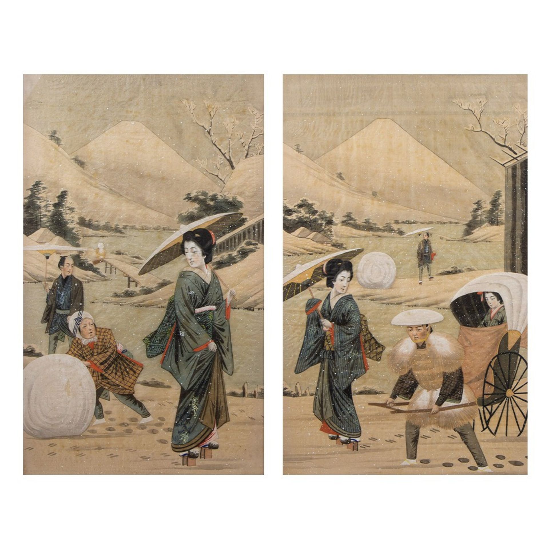 Pair of Japanese watercolors, ca 1900