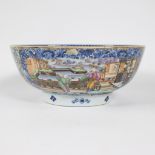 Large Chinese export punch bowl in Mandarin decor and gilt accents, ca. 1780