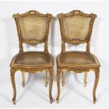 2 Louis XV style chairs with gold painted with wicker seats