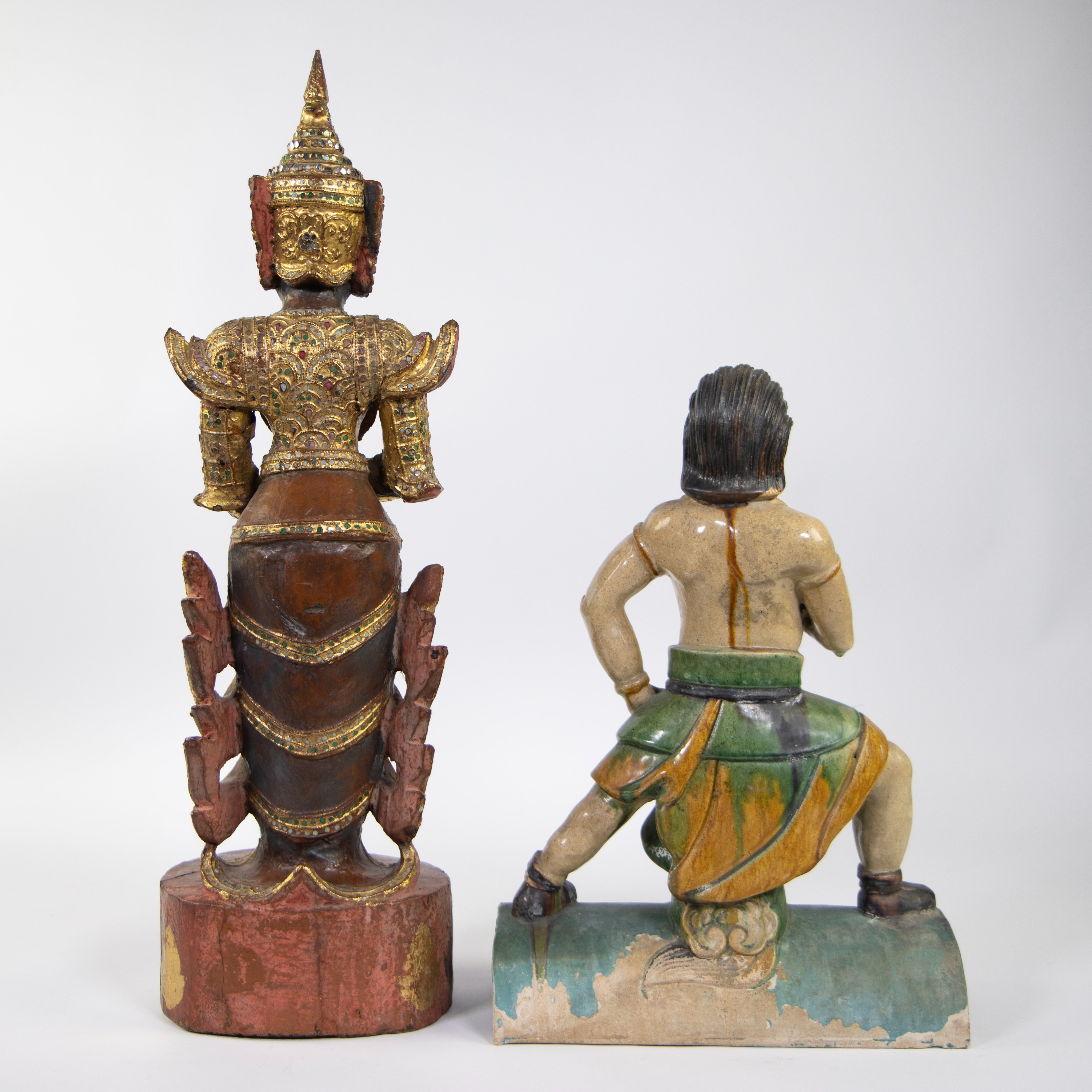 Chinese glazed earthenware roof tile and wooden Thai Buddha - Image 3 of 5