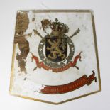 Glass advertising plate 19th century with emblem L'union fait la force and mention Fournisseurs brev