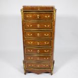 Small secretary Napoleon III style in rosewood veneer with bronze decoration and marble top.