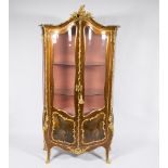 Curved display cabinet LXV style in rosewood veneer, decoration on the front of a romantic scene, gi