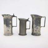 Lot of 3 French pewter jugs, 18th/19th century