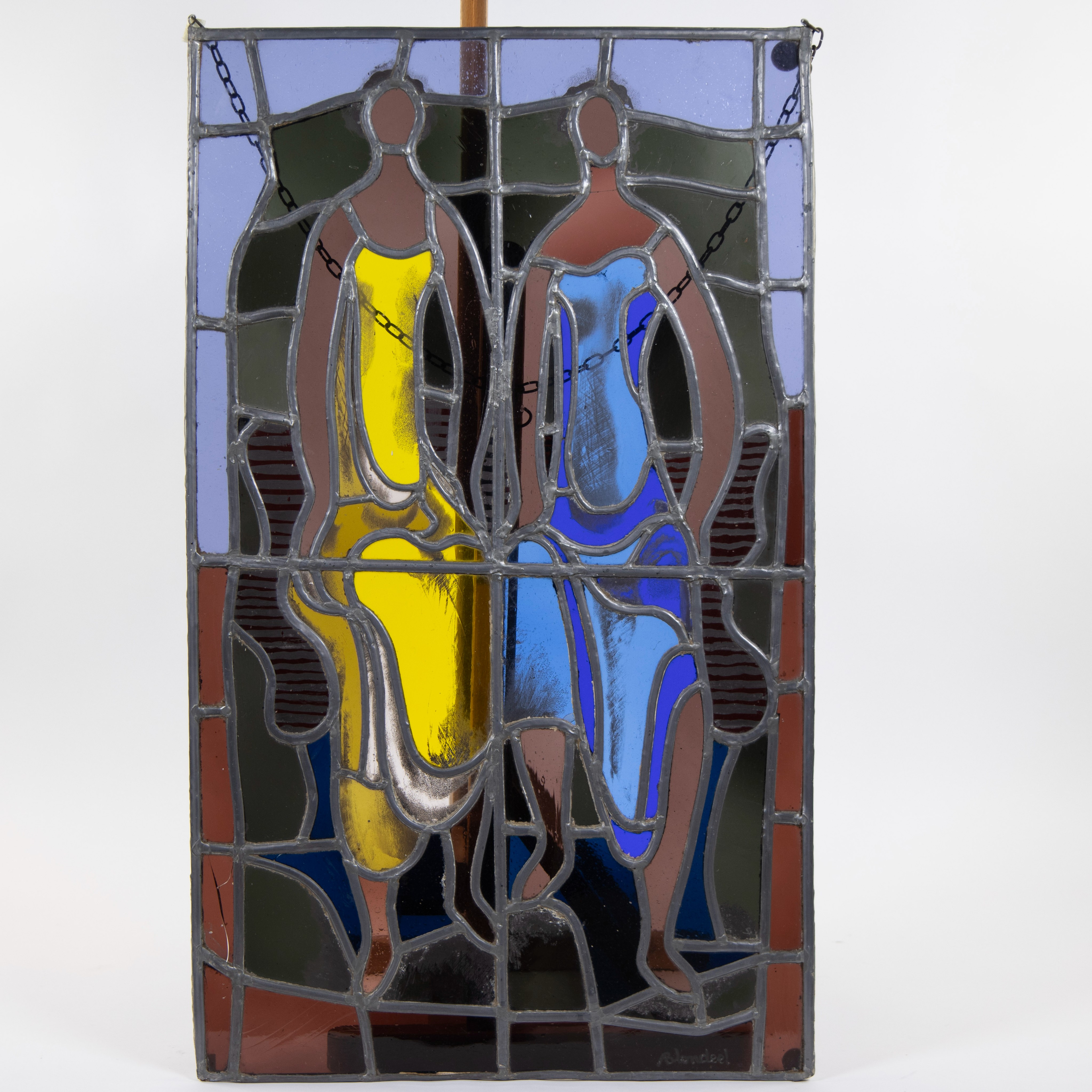 Armand BLONDEL (1928), stained glass window with 2 figures, signed
