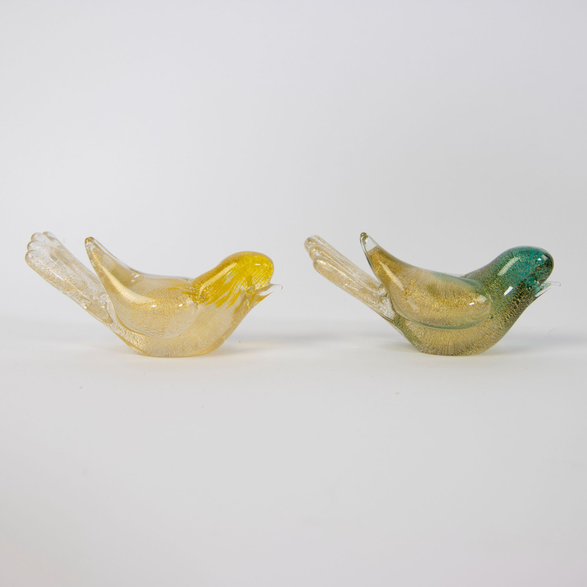 Green blown Murano Pulegoso glass and 2 Dino Martens for Aureliano Toso waterbird in glass ca. 1950. - Image 2 of 10
